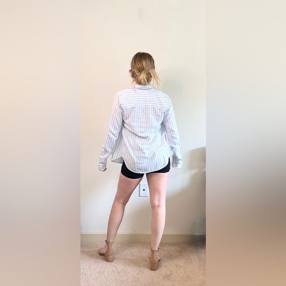 Vintage Y2K Abercrombie & Fitch Striped Linen Button Up Shirt - White/Blue - S - Picture 3 of 14